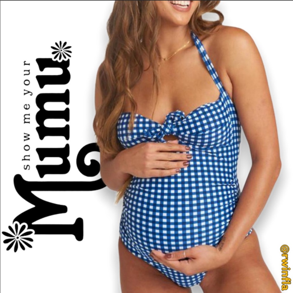 Mumu Maternity One Piece Gingham Plaid Swim XS
